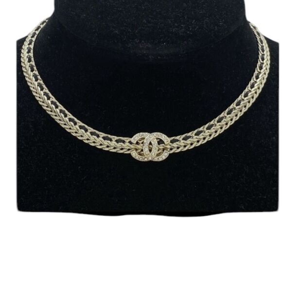 Chanel 22S Gold White Chain Crystal CC Choker Necklace - Picture 1 of 10